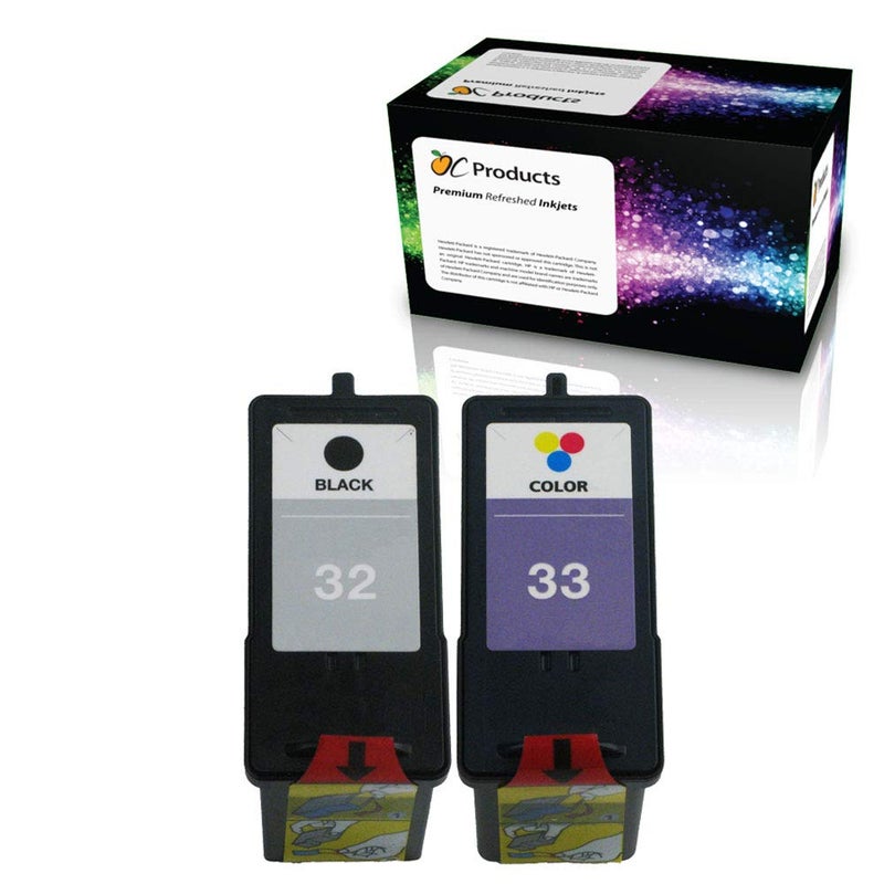 OCProducts Remanufactured Ink Cartridge Replacement for Lexmark 32 and 33 for Lexmark X5470 X3330 X3350 P6350 X5250 Printers 18C0032 18C0033 (1 Black 1 Color)